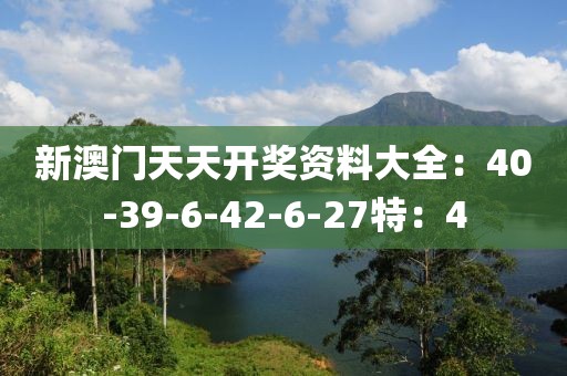 新澳門天天開獎資料大全：40-39-6-42-6-27特：4